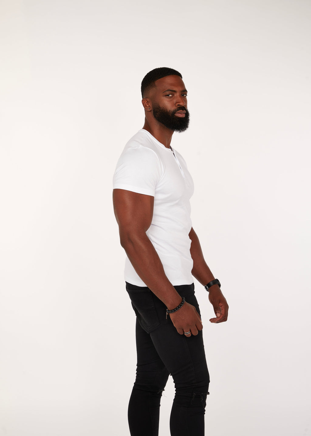 Tapered Menswear White Short Sleeve Tapered Fit Henley