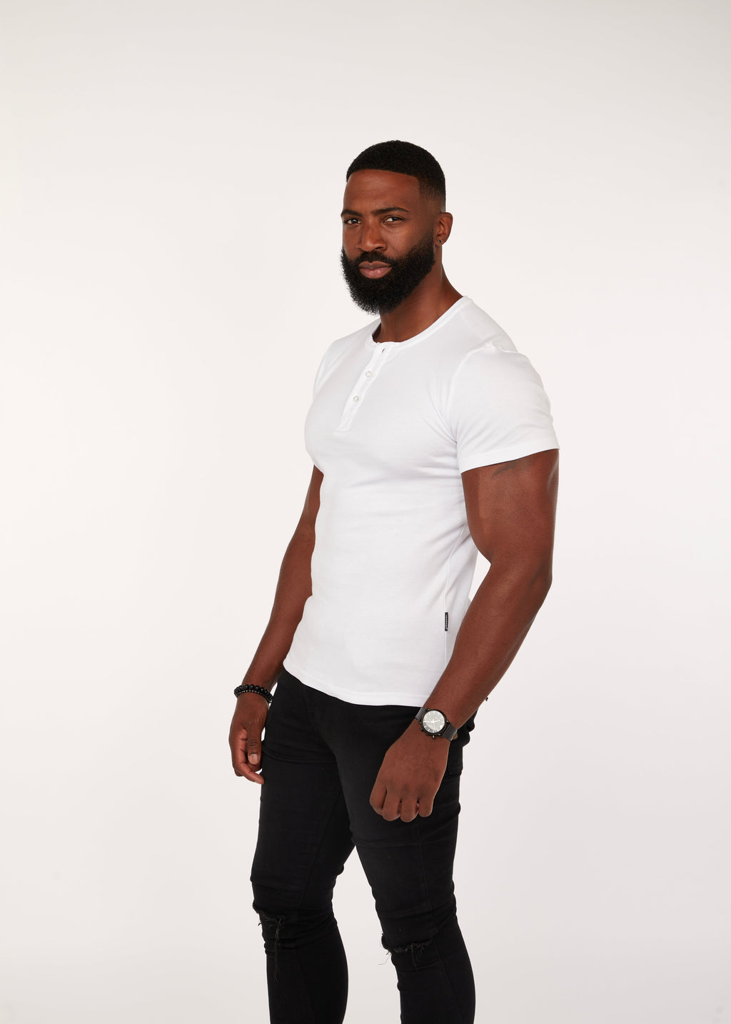 Tapered Menswear White Short Sleeve Tapered Fit Henley