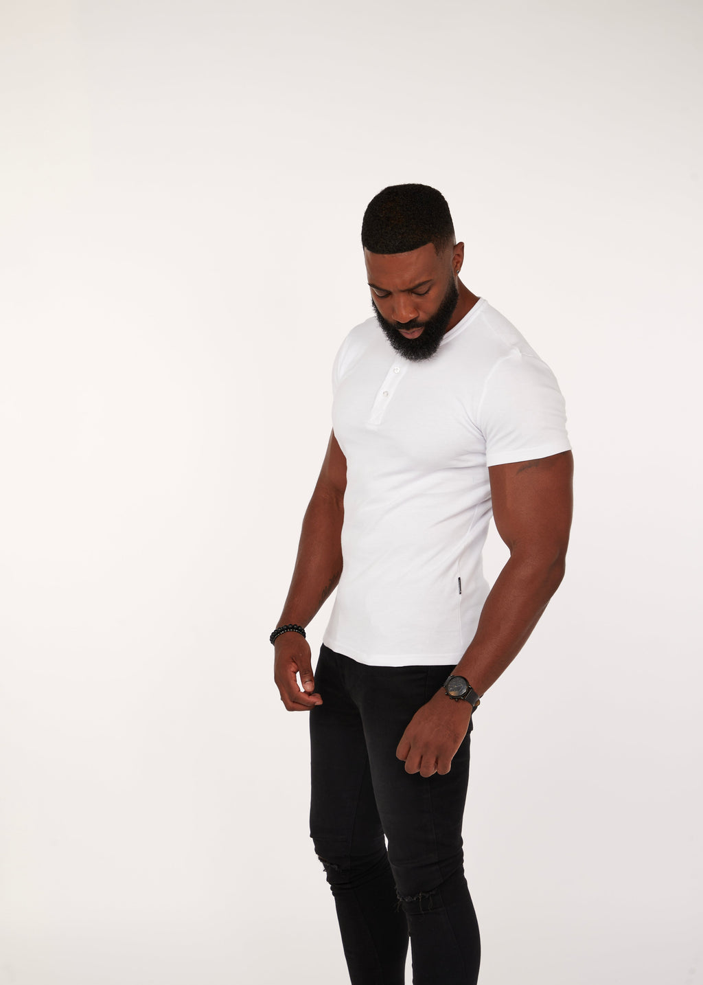Tapered Menswear White Short Sleeve Tapered Fit Henley
