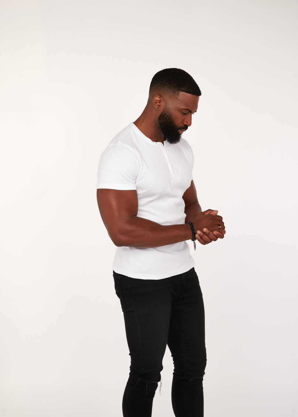 Tapered Menswear White Short Sleeve Tapered Fit Henley