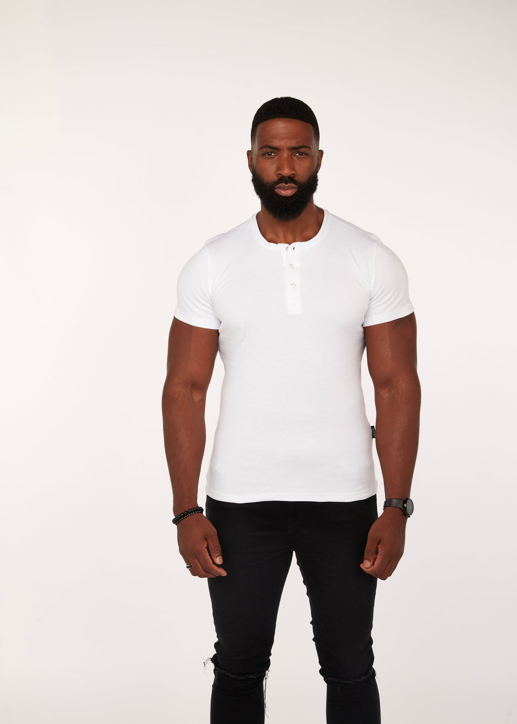 Tapered Menswear White Short Sleeve Tapered Fit Henley
