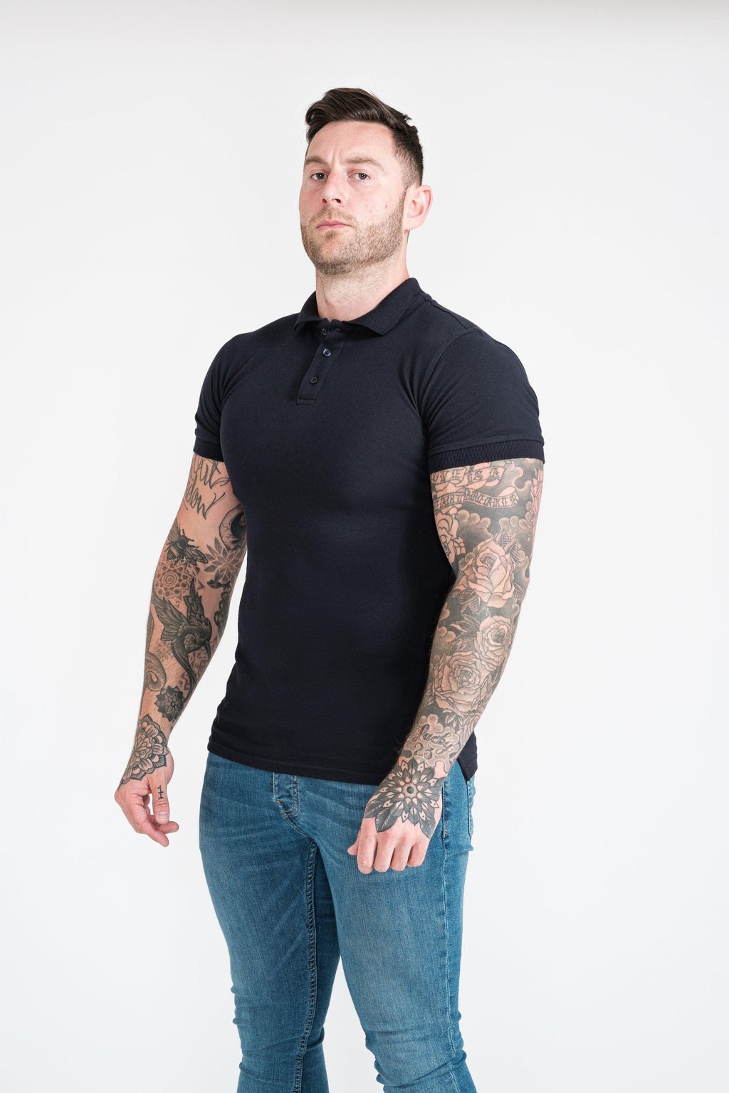 Tapered Menswear Navy Short Sleeve Tapered Fit Polo Shirt