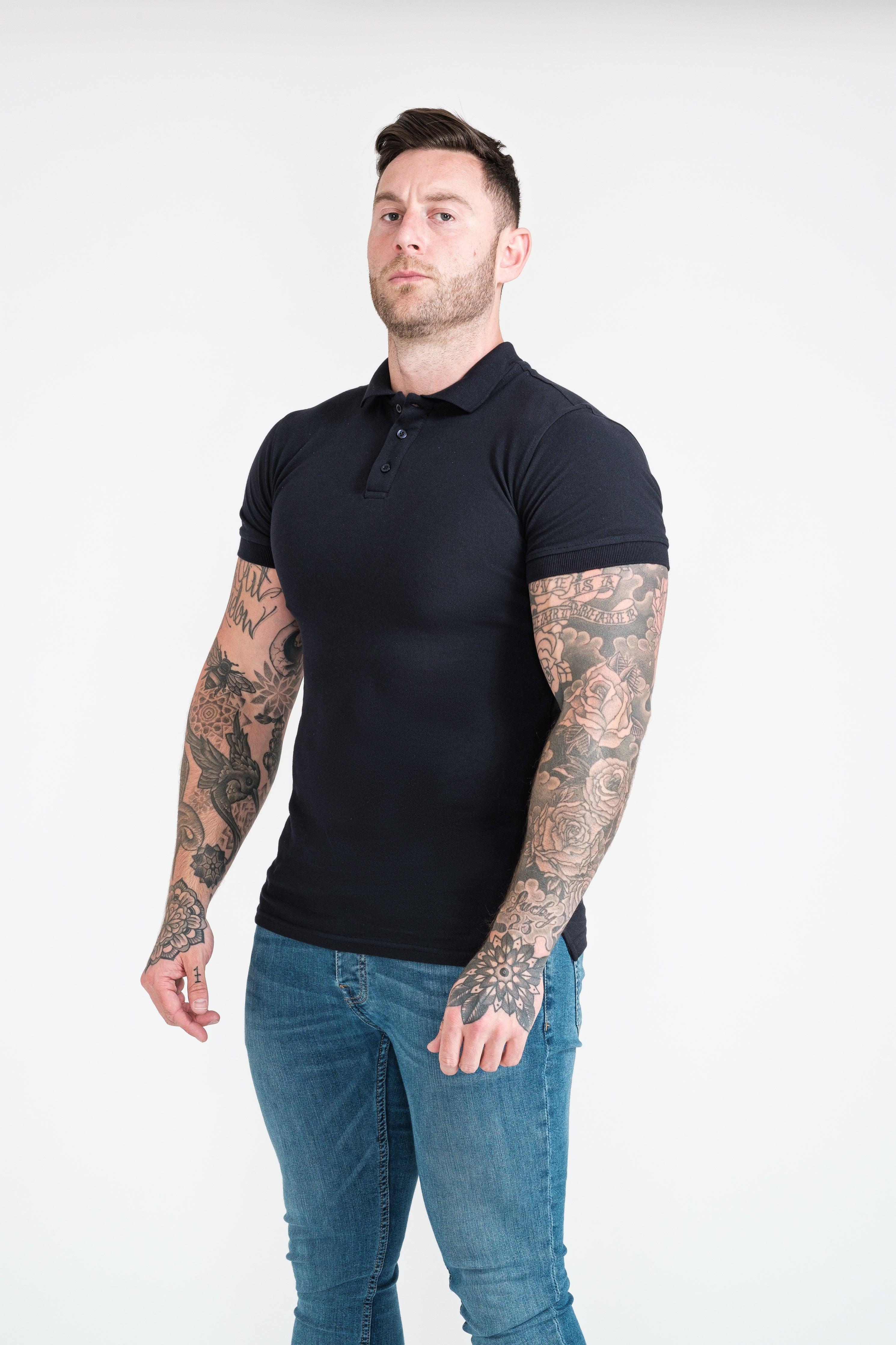 Tapered Menswear Navy Short Sleeve Tapered Fit Polo Shirt