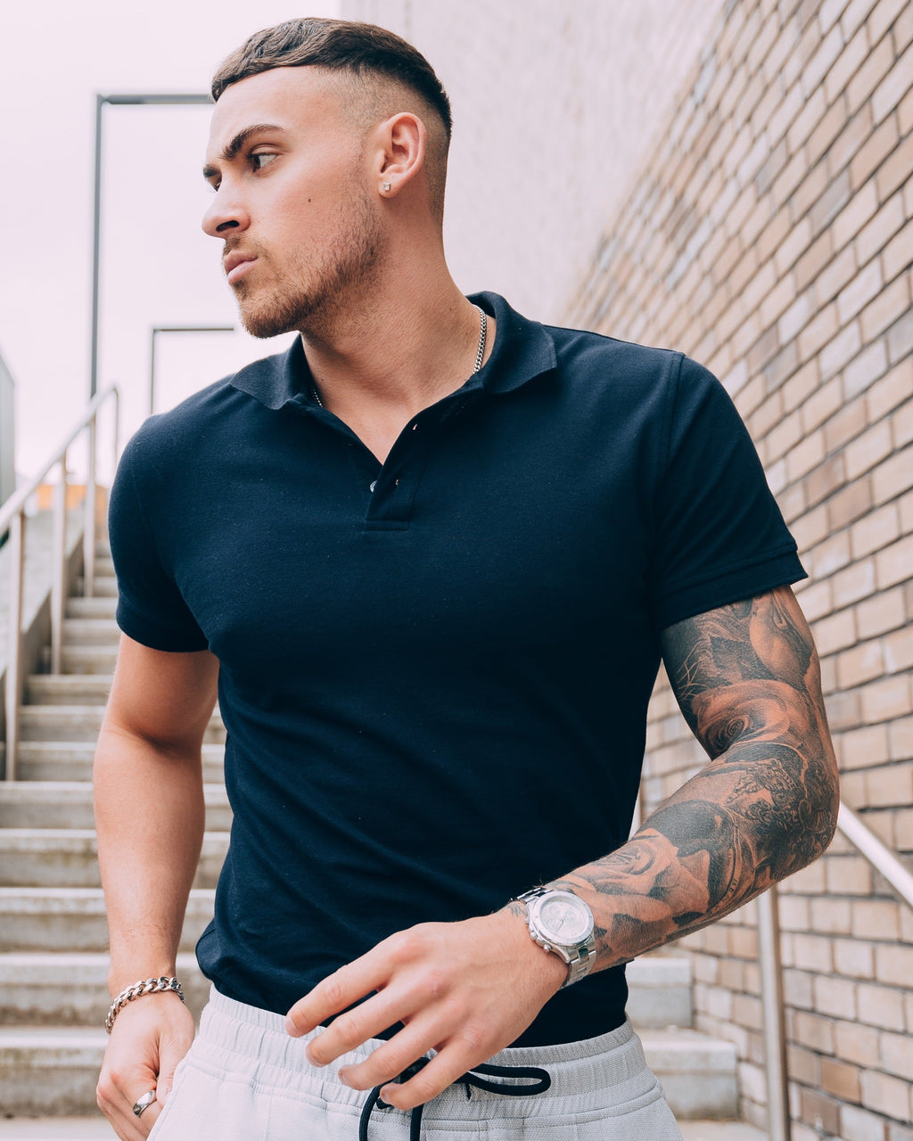 Tapered Menswear Navy Short Sleeve Tapered Fit Polo Shirt