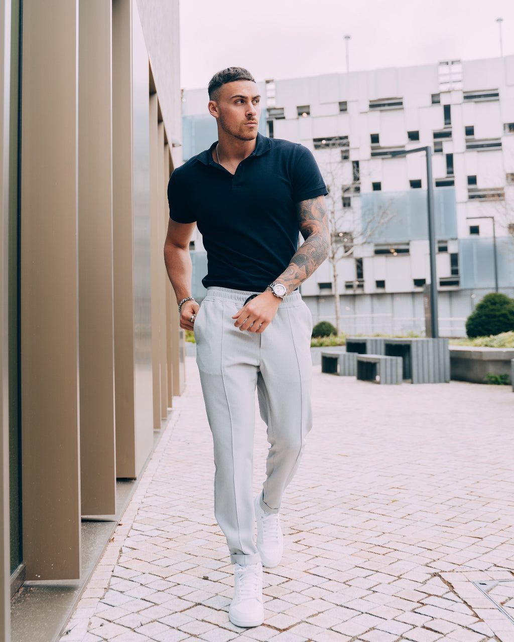 Tapered Menswear Navy Short Sleeve Tapered Fit Polo Shirt