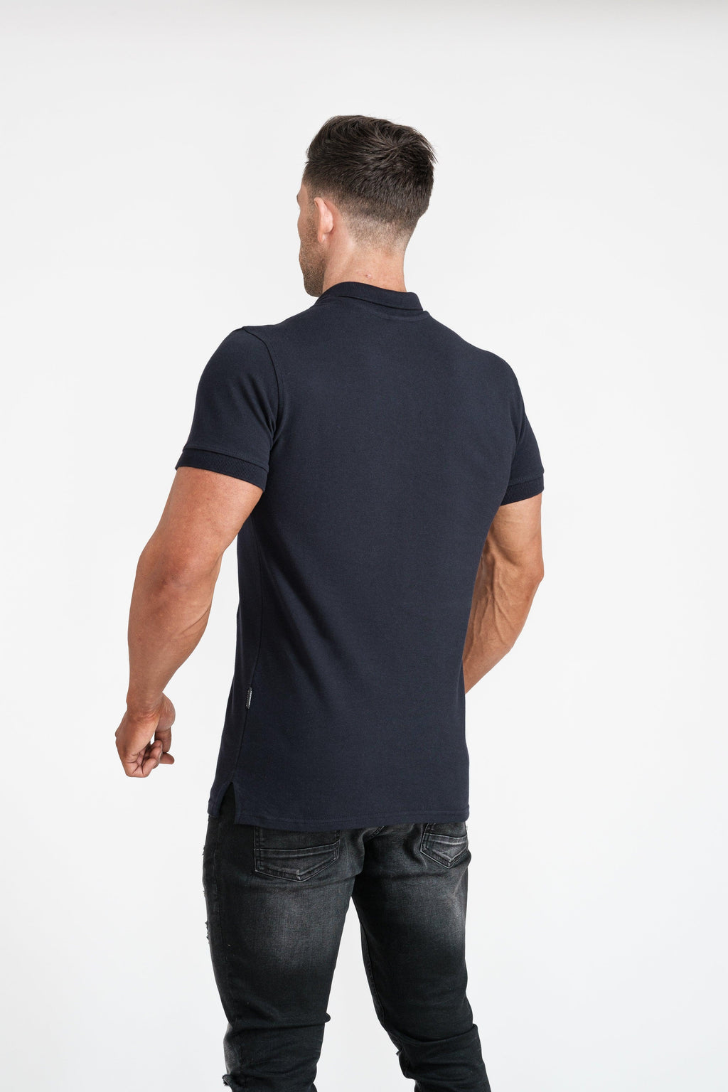 Tapered Menswear Navy Short Sleeve Tapered Fit Polo Shirt